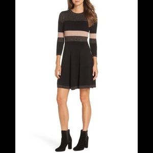 Eliza J Black Ribbed Fit & Flare Sweater Dress